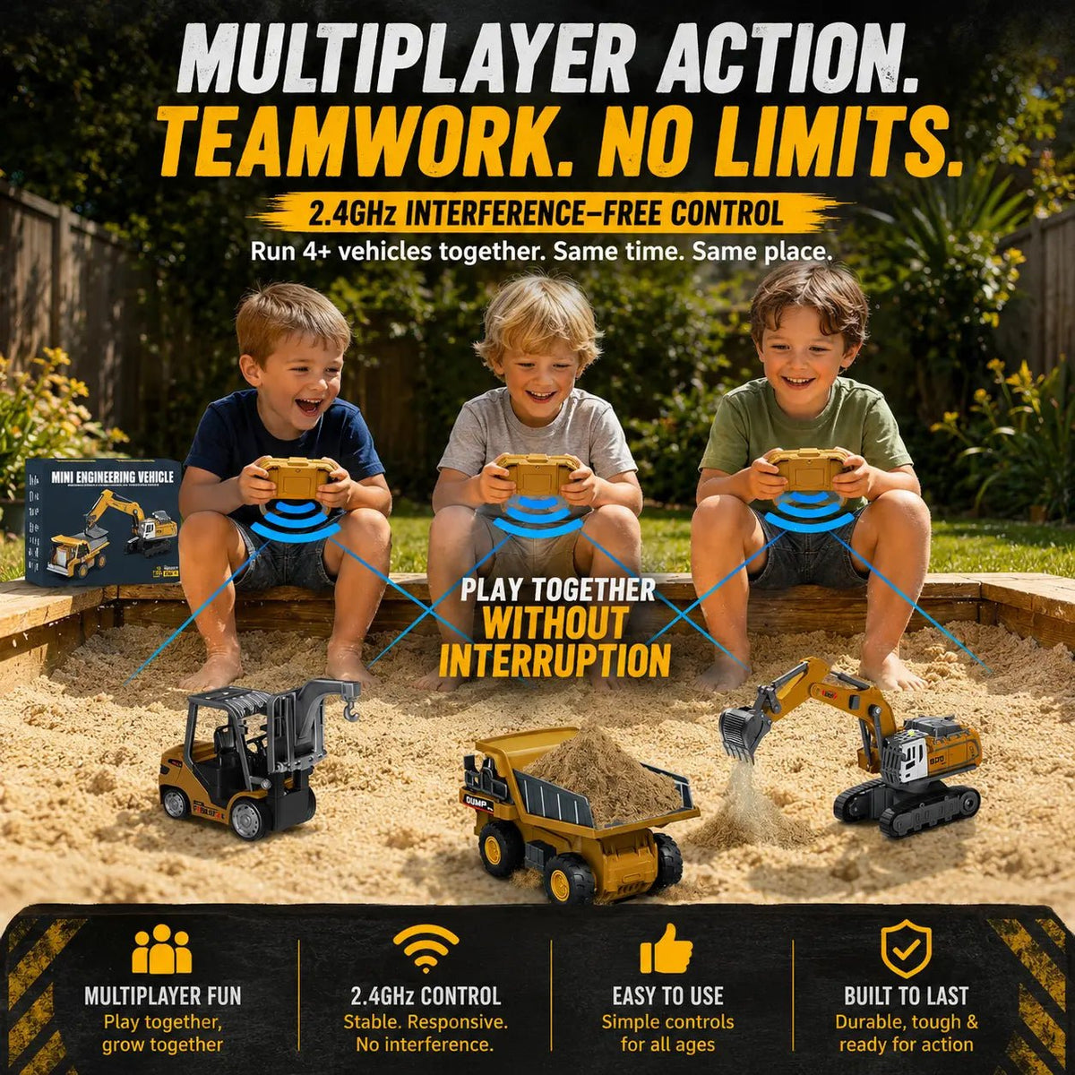 Mini RC Construction Vehicle Set | Excavator, Crane, Forklift & Dump Truck - MiniKays