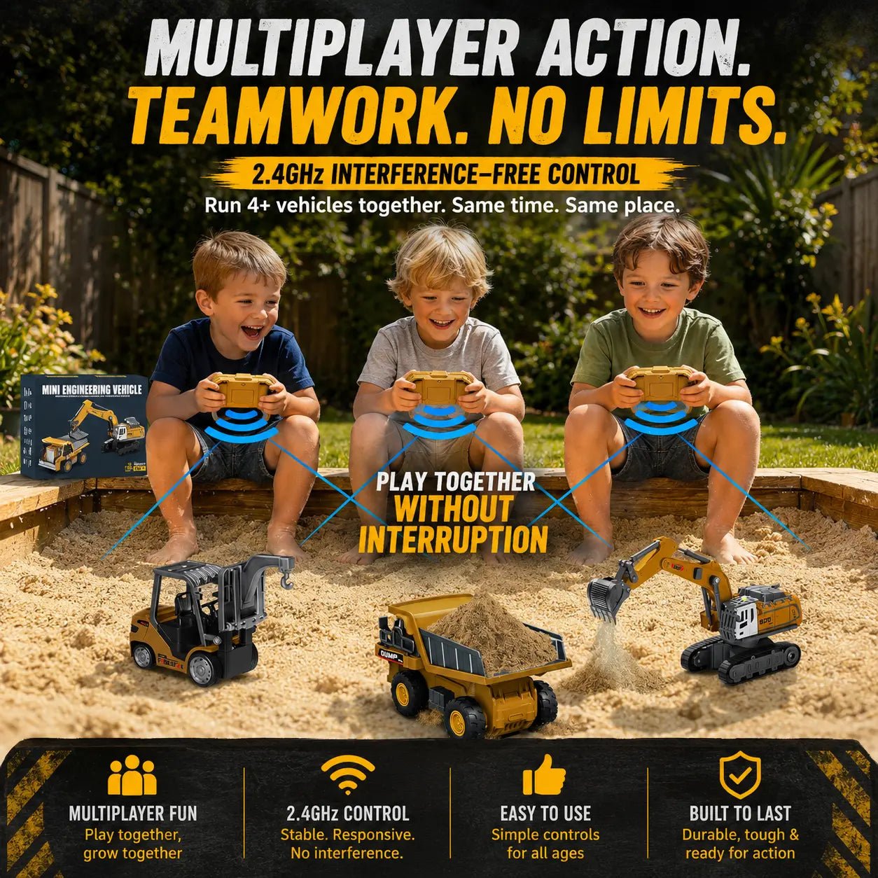 Mini RC Construction Vehicle Set | Excavator, Crane, Forklift & Dump Truck - MiniKays