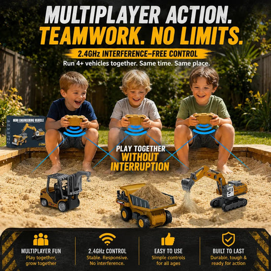Mini RC Construction Vehicle Set | Excavator, Crane, Forklift & Dump Truck - MiniKays